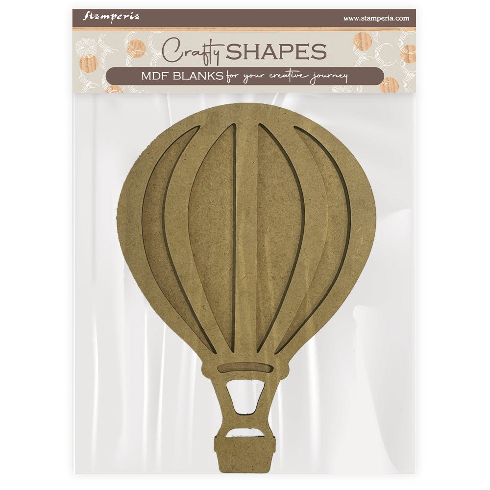 Hot air balloon-shaped MDF blank on a white background with 'Craft Shapes' branding.