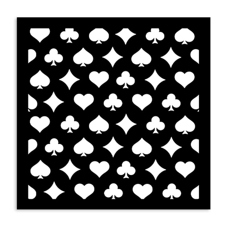 Black square stencil with white card suit symbols pattern