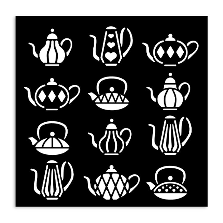 White teapot stencil on a black background