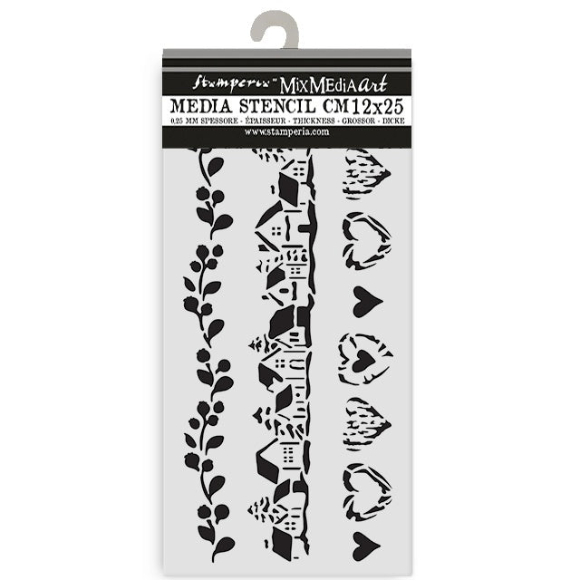 Stamperia Media Stencil with various patterns on a white background