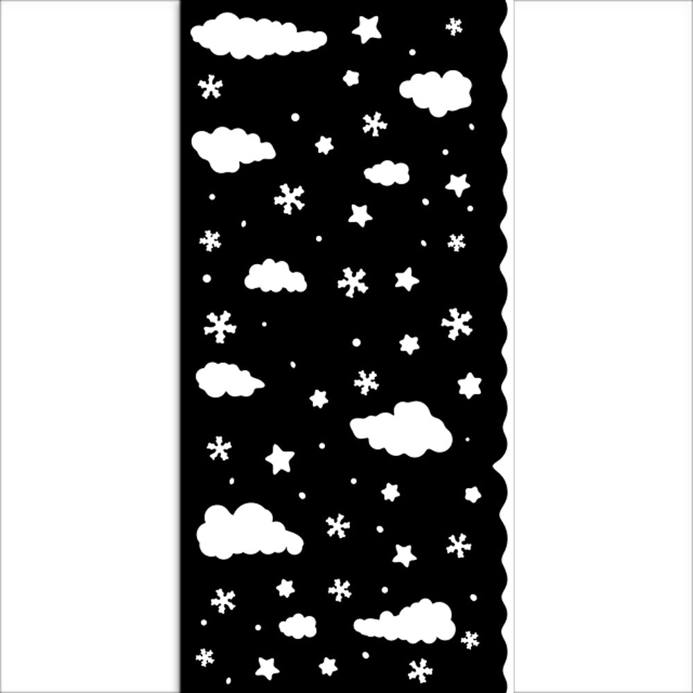 Black background stencil with white clouds and stars