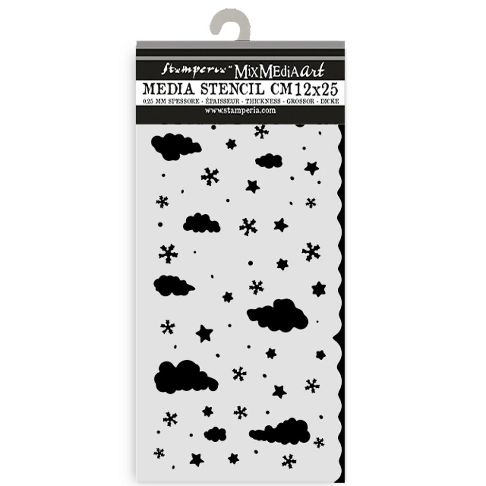 Stamperia Media Stencil with cloud and star patterns on a white background