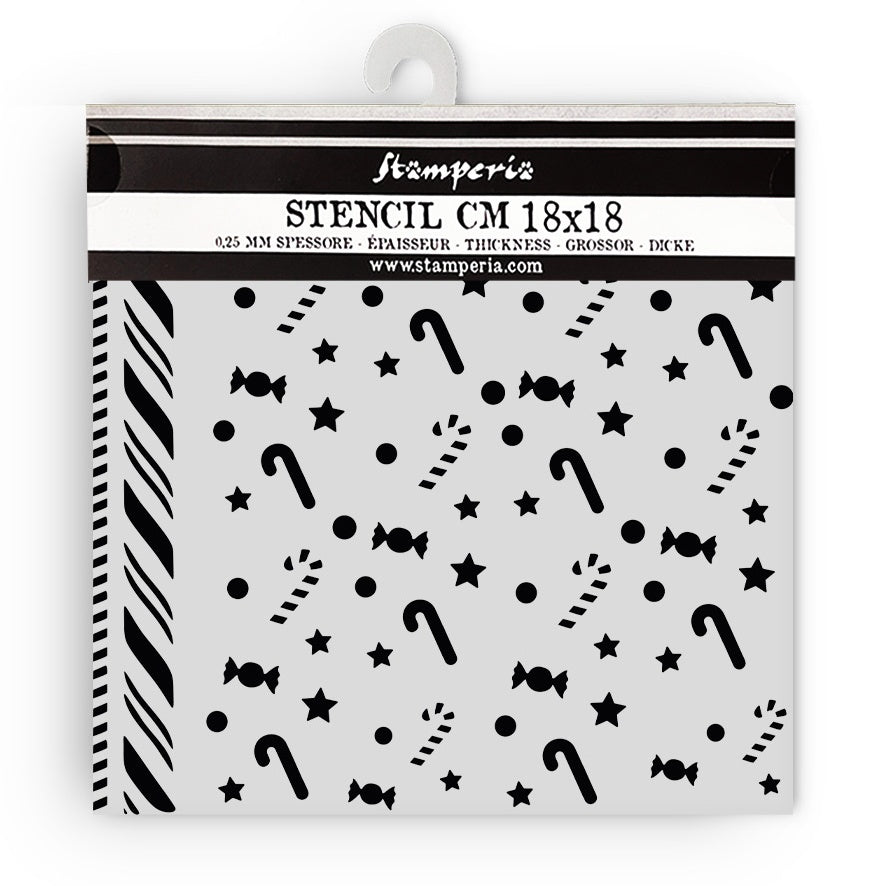 Stamperia stencil with stars and candy canes on a white background