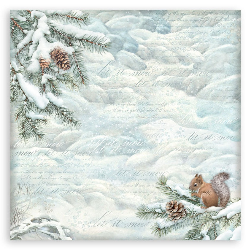 Winter scene with a squirrel on a snowy landscape