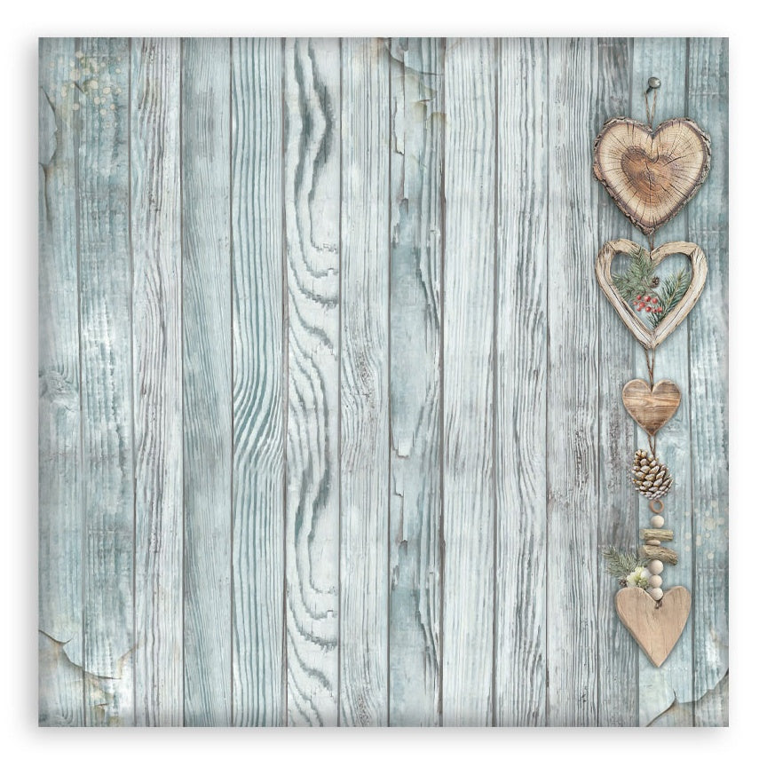 Decorative heart-shaped hanging on a wooden panel background