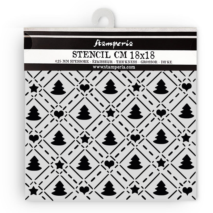 Stamperia stencil with geometric tree pattern on a white background