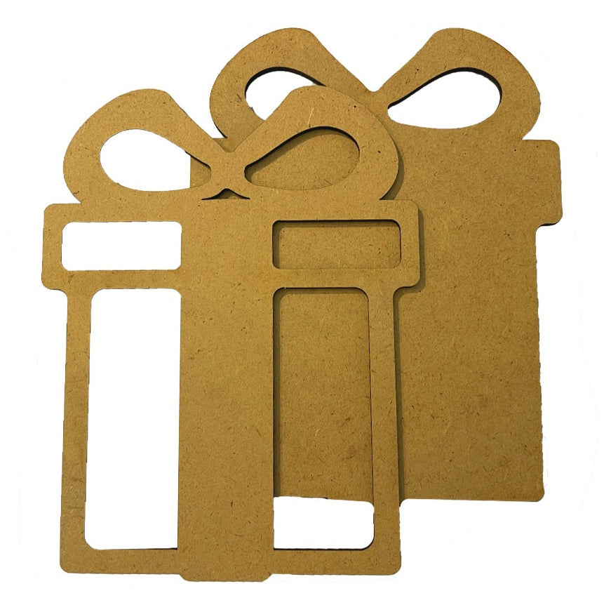 Brown paper gift box MDF wood with a bow on a white background