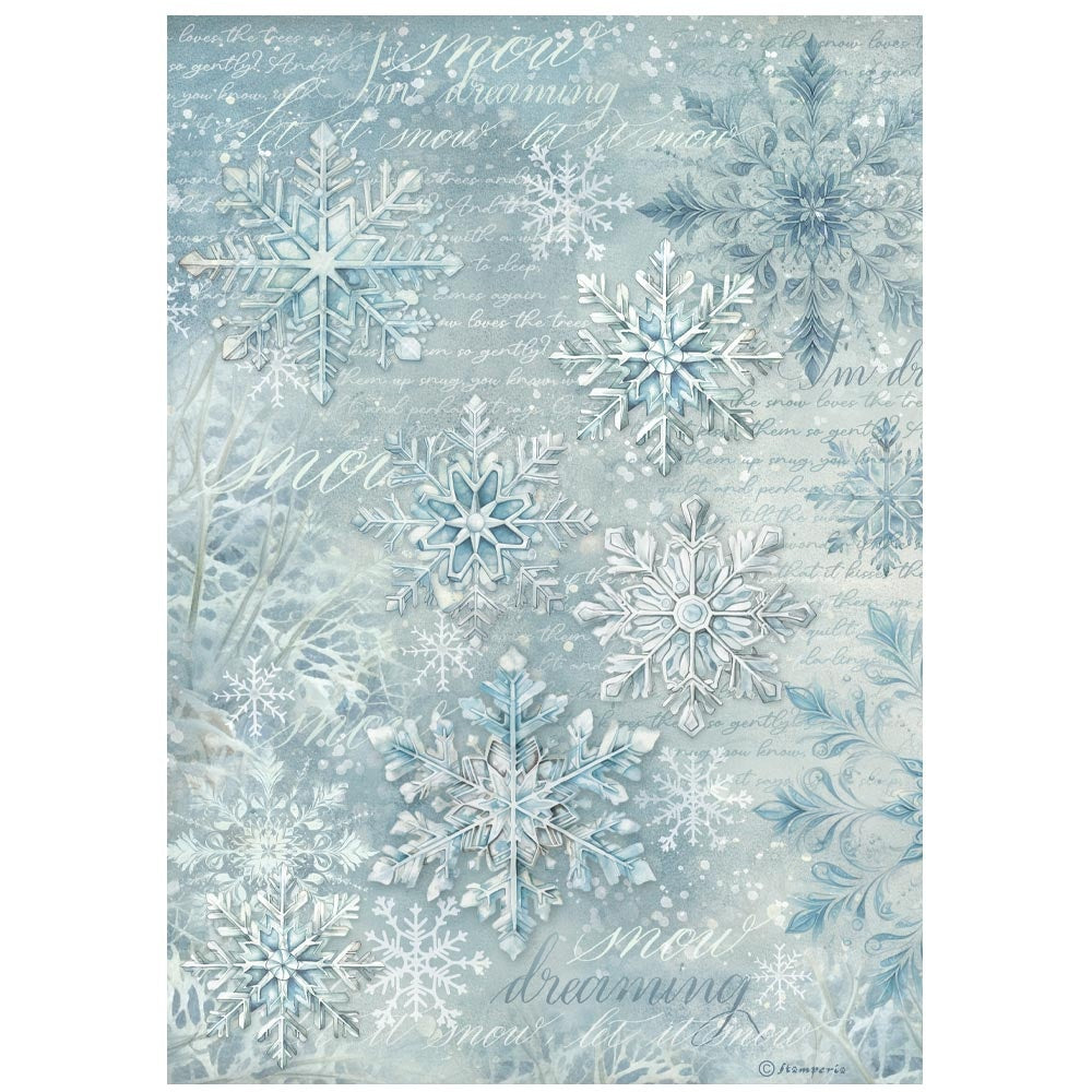Snowflake pattern on blue background with script