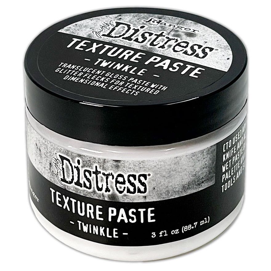 Distress Texture Paste Twinkle jar with black lid on a white background