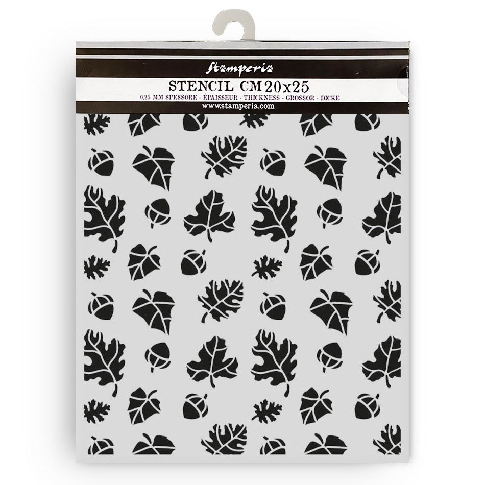 Stamperia stencil with leaf patterns on a white background