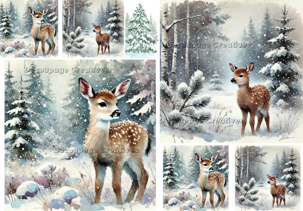 Collage of deer in a snowy forest with 'Scrapbook Creations' watermark.