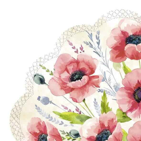 Pink floral Round paper napkin for decoupage.
