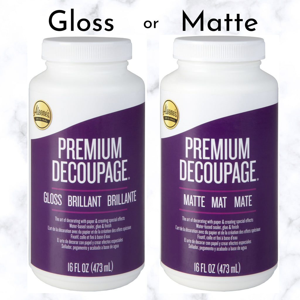 2 bottles, matte and glass with purple label for Aleene's Decoupage gel