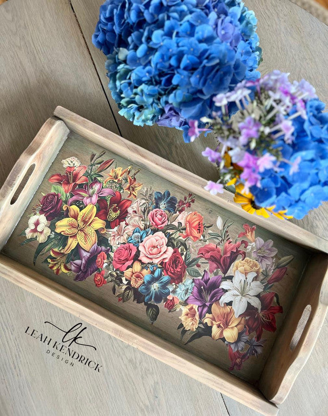 3 images of multi-colored bouquets with yellow purple orange blue and white flowers by Belles and Whistles Rub on Transfer Decal