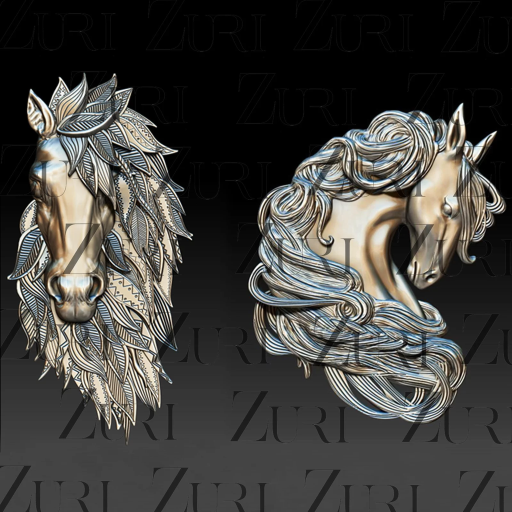 2 horse heads frontal and profile views. ZURI silicone Molds, the pinnacle of artistry & innovation, globally recognized for their intricate designs & crafted with food-grade silicone