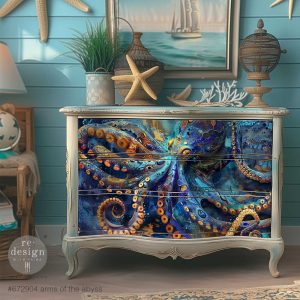 ReDesign with Prima's Arms of the Abyss A1 size Tear Resistant Decoupage Paper featuring colorful teal, blue and gold octopus