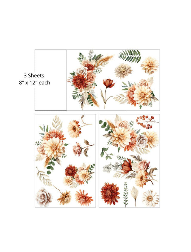 Orange red and cream assorted flowers with greenery by Belles and Whistles Rub on Transfer Decal