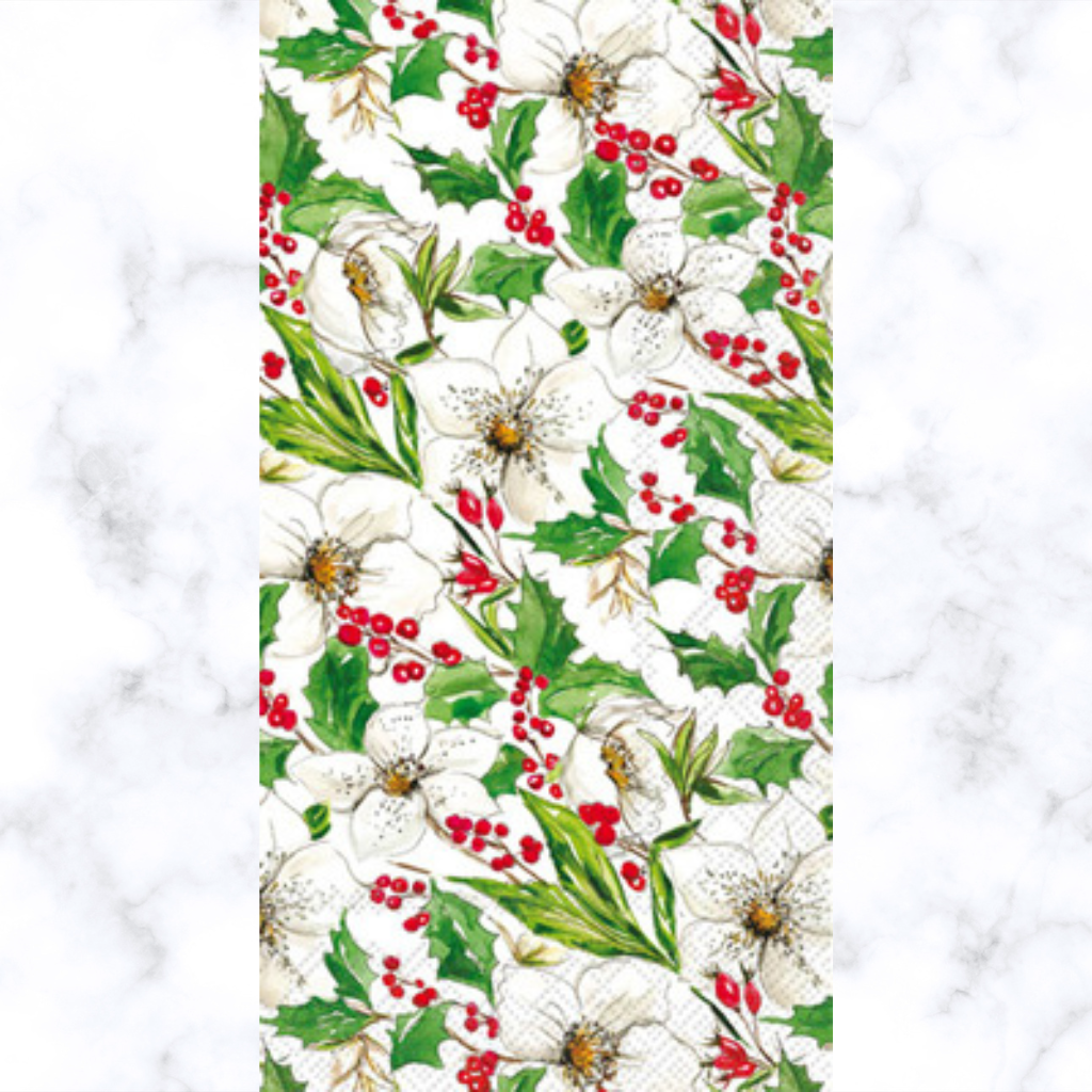 Holly berry branches and white flowers. Quality European Decoupage Decorative Craft Paper Napkins. 3 ply. Ideal for Decoupage Paper for Collage, Scrapbooking.