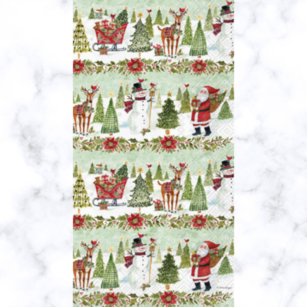 Rows of santa trees and reindeer. Quality European Decoupage Decorative Craft Paper Napkins. 3 ply. Ideal for Decoupage Paper for Collage, Scrapbooking.