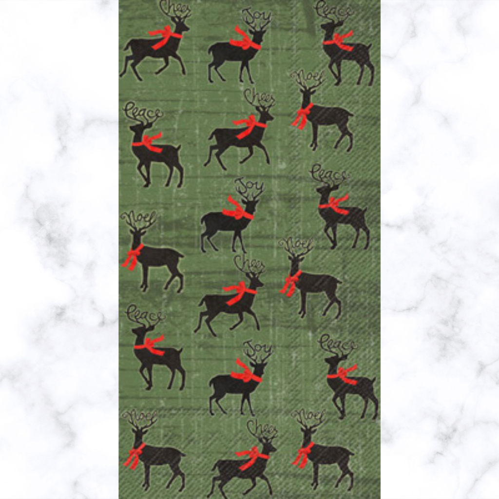 Rows of black reindeer in red scarf. Quality European Decoupage Decorative Craft Paper Napkins. 3 ply. Ideal for Decoupage Paper for Collage, Scrapbooking.