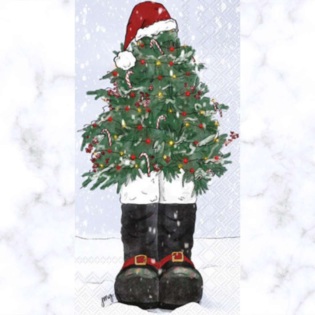 Santa boots, hat and tree. Quality European Decoupage Decorative Craft Paper Napkins. 3 ply. Ideal for Decoupage Paper for Collage, Scrapbooking.