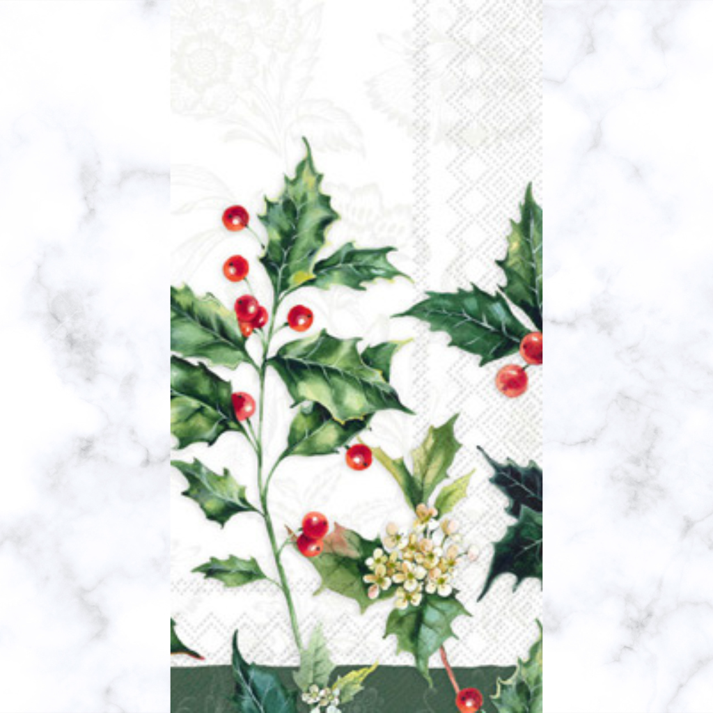 Holly branches Quality European Decoupage Decorative Craft Paper Napkins. 3 ply. Ideal for Decoupage Paper for Collage, Scrapbooking.