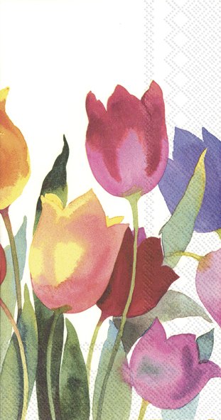 red, purple and yellow tulips on white Buffet Decoupage napkins