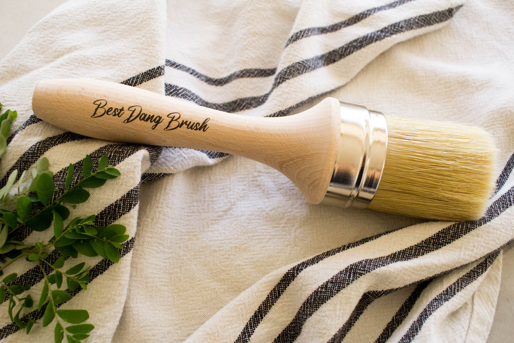 Dixie Belle wood handle, natural bristle round paint brush.