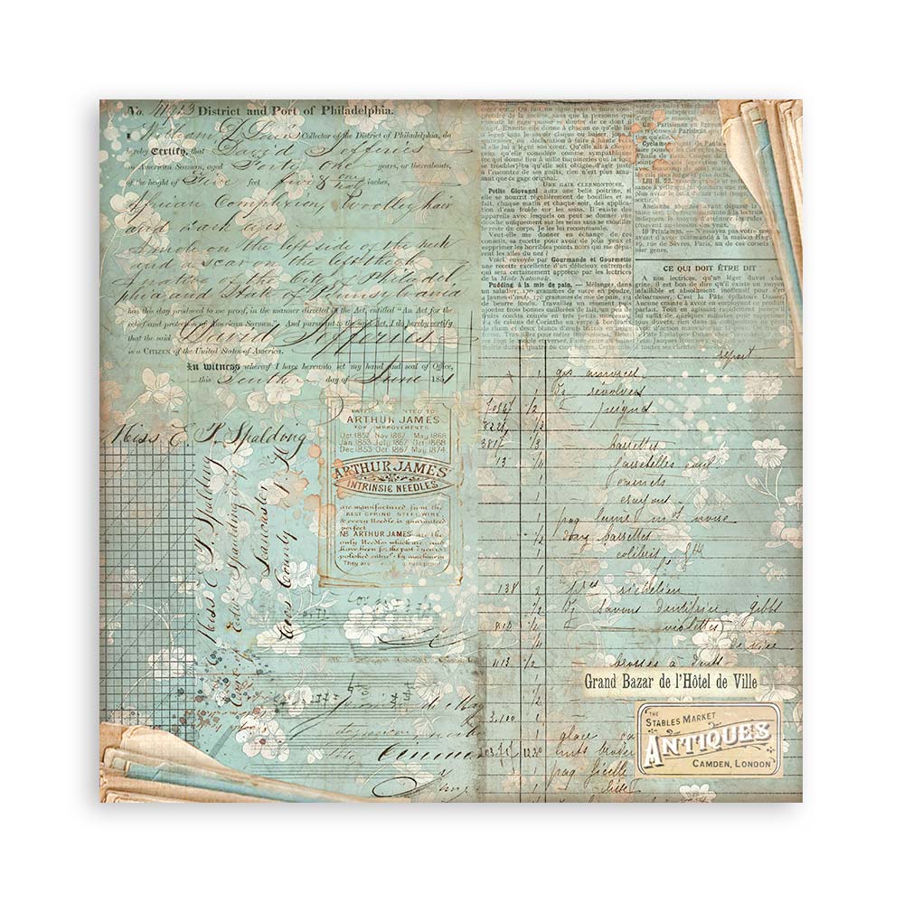 Vintage themed Brocante Antiques Stamperia Scrapbooking Paper Set. These beautiful high quality papers by Stamperia are themed sets with coordinating designs