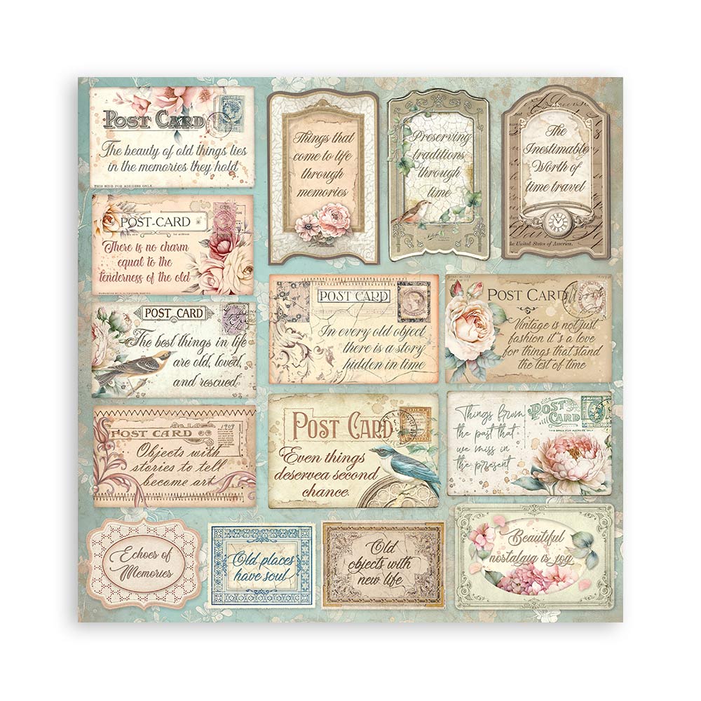 Vintage themed Brocante Antiques Stamperia Scrapbooking Paper Set. These beautiful high quality papers by Stamperia are themed sets with coordinating designs
