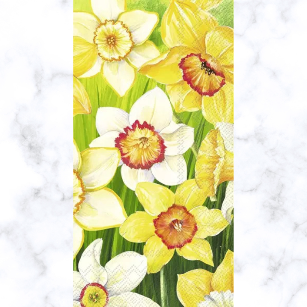 white and yellow flowers on green Decoupage Craft Paper Napkin for Mixed Media, Scrapbooking