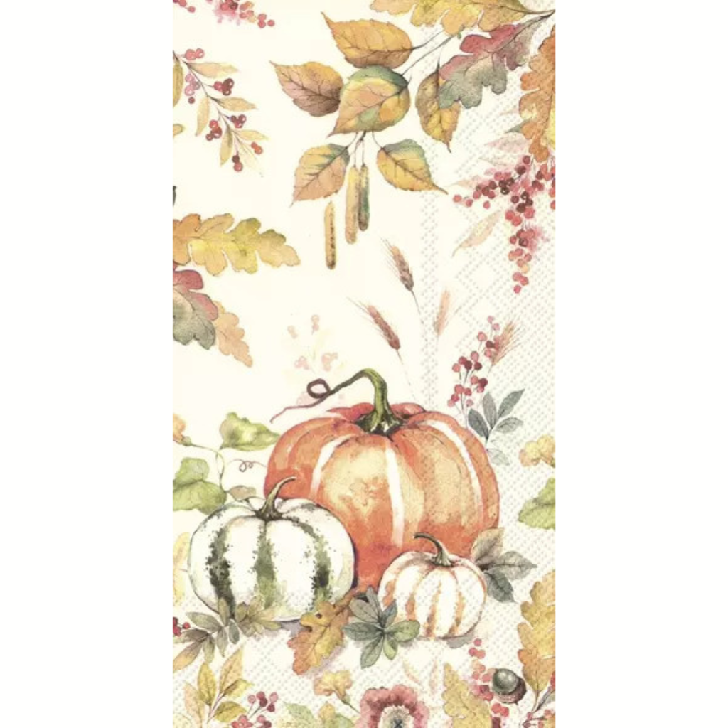 Orange and Green Pumpkins with fall leaves and berries Decoupage Craft Paper Napkin for Mixed Media, Scrapbooking