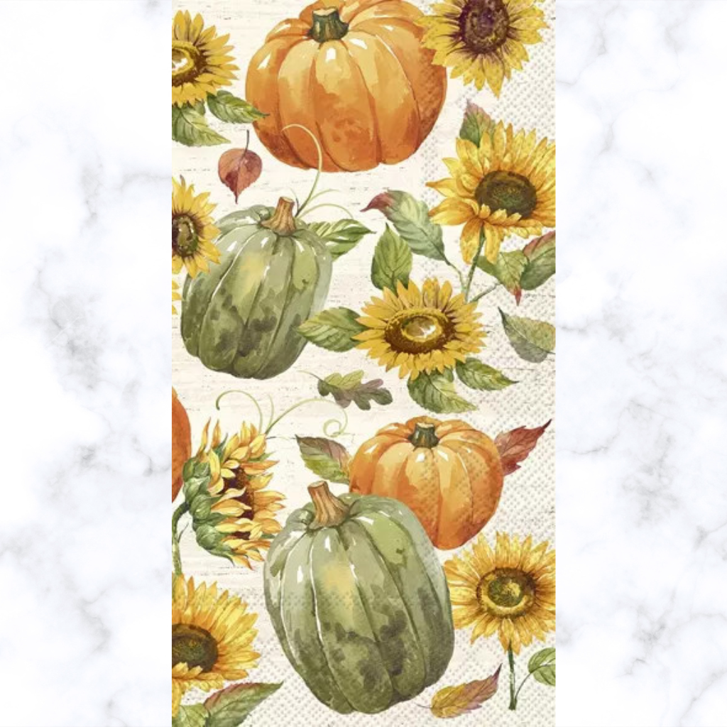 orange and green pumpkins with yellow flowers Decoupage Craft Paper Napkin for Mixed Media, Scrapbooking