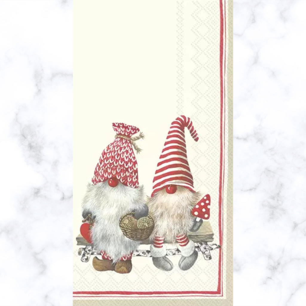 christmas gnomes sitting on a bench Decoupage Craft Paper Napkin for Mixed Media, Scrapbooking