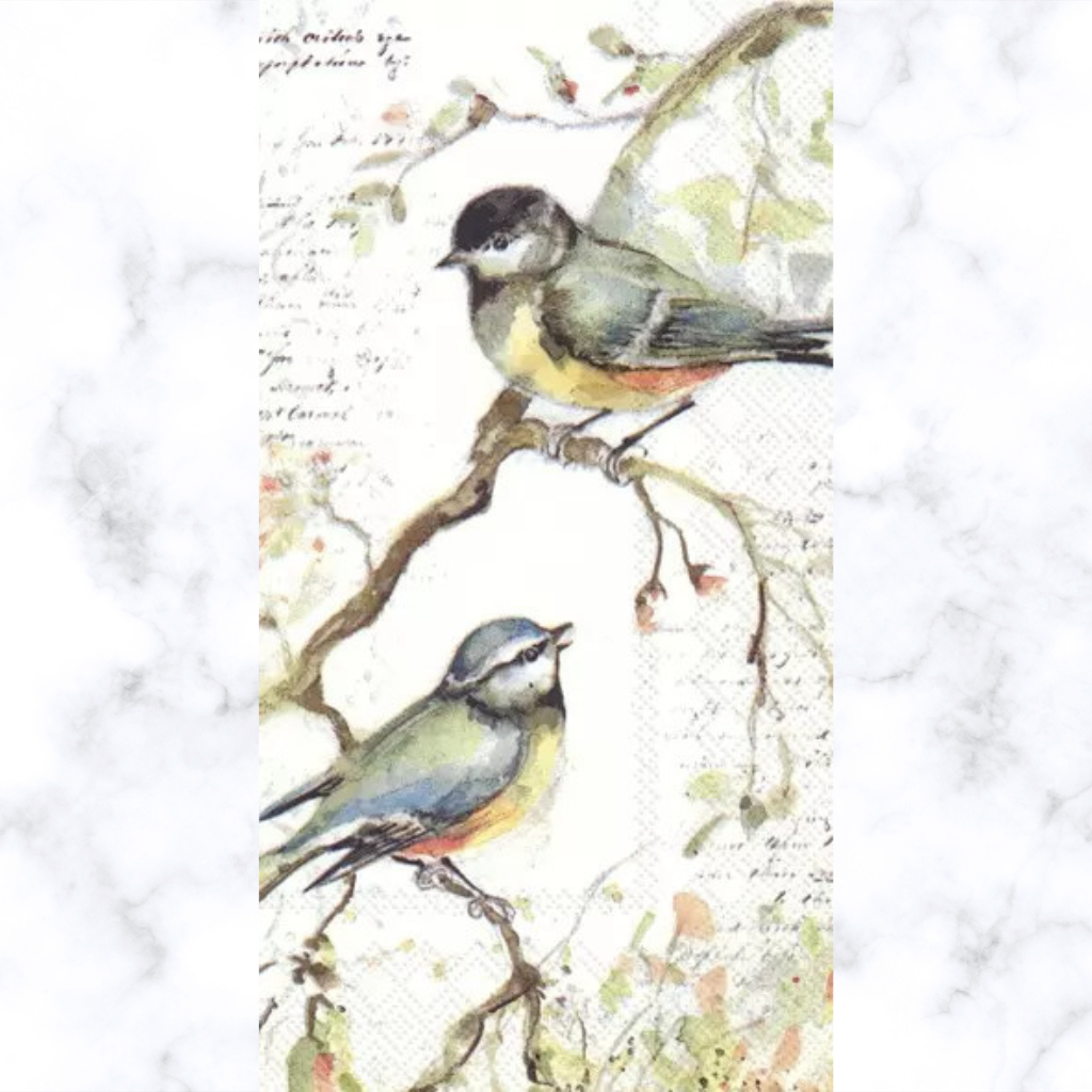 little birds on branch with yellow leaves Decoupage Craft Paper Napkin for Mixed Media, Scrapbooking