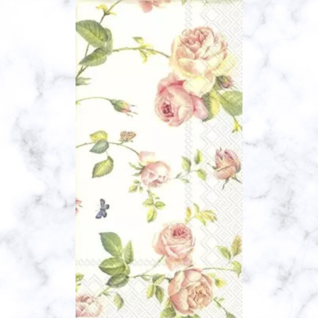 Pale roses on beige decoupage paper napkins – Decoupage Paper Online Shop
