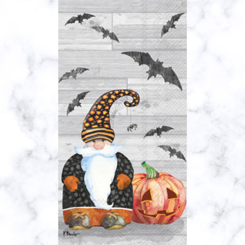 Halloween gnome with orange pumpkin and black bats buffet Decoupage Craft Paper Napkin for Mixed Media, Scrapbooking