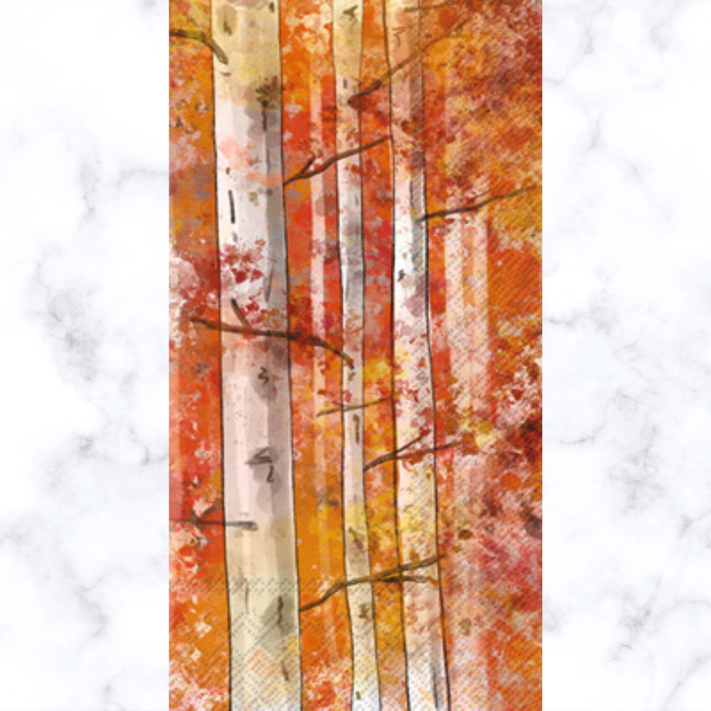 white birch trees with orange leaves buffet Decoupage Craft Paper Napkin for Mixed Media, Scrapbooking