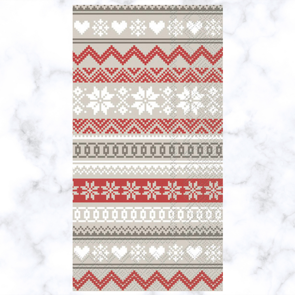 Nordic designs in red and white of hears, snow flakes and patterns Buffet Decoupage napkin