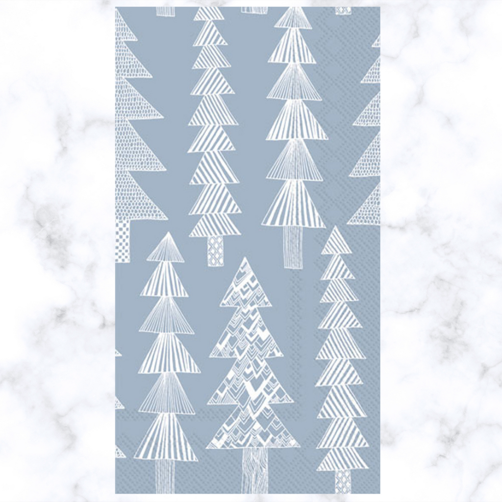 stick drawing of white Christmas tress on pale blue background Buffet Decoupage napkin