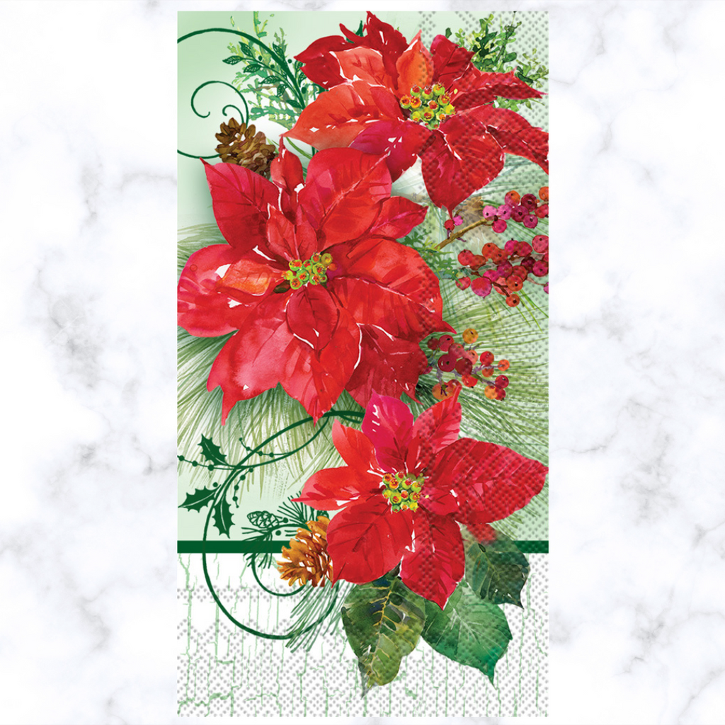 Beautiful red poinsettia on green background Buffet Decoupage napkin