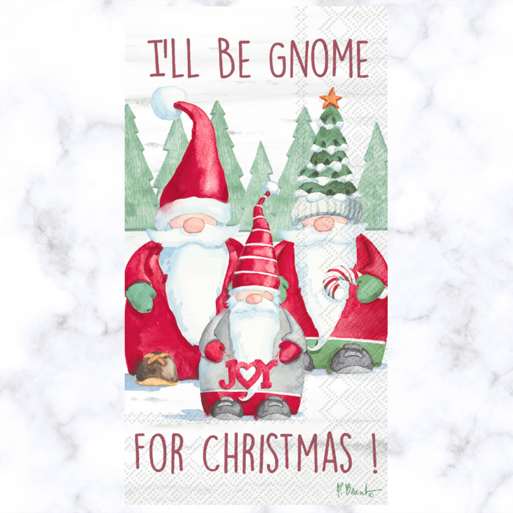 three gnomes in the snow with red and green hats Buffet Decoupage napkin