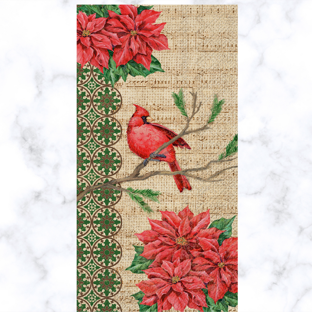 red cardinal on branch with re poinsettia Buffet Decoupage napkin 
