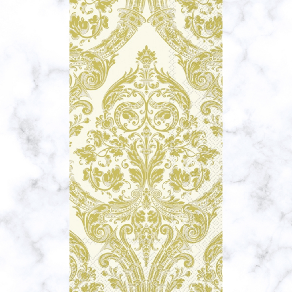 gold damask pattern on buffet decoupage napkin