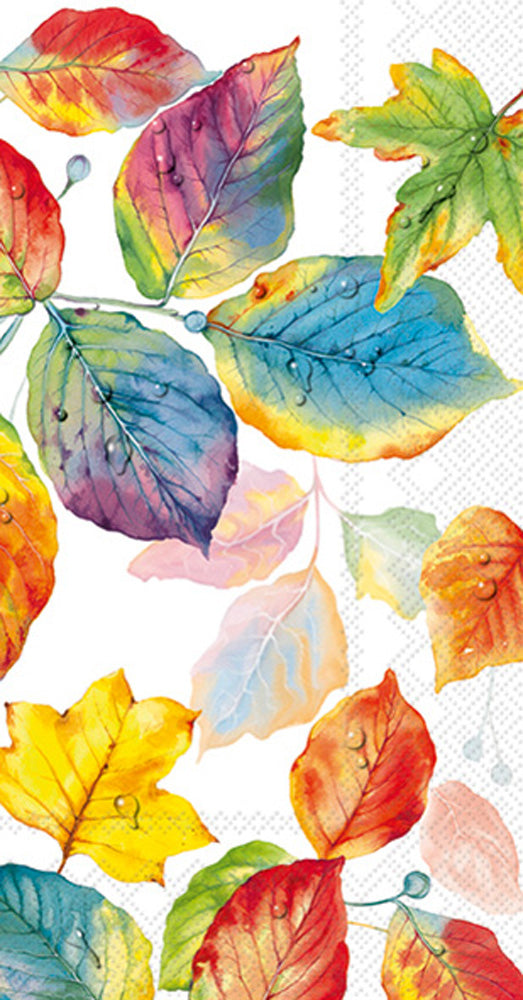 Colorful blue yellow orange leaves Autumn themed paper napkin for decoupage. 