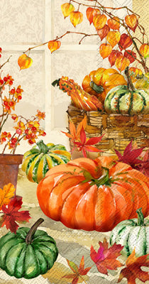 Orange & green gords pumpkins Autumn themed paper napkin for decoupage. 