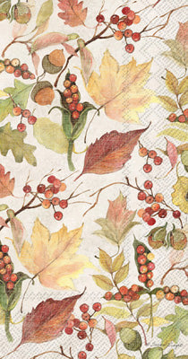 Leaves & berries Autumn themed paper napkin for decoupage. 