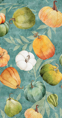 Green & orange all over pumpkins Autumn themed paper napkin for decoupage. 