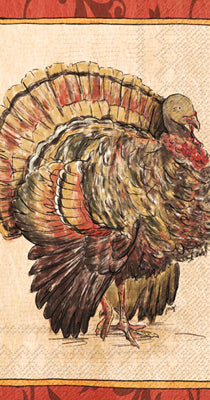 Large brown orange turkey Autumn themed paper napkin for decoupage. 