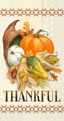 Cornicupia horn with pumpkins and gords Autumn themed paper napkin for decoupage. 